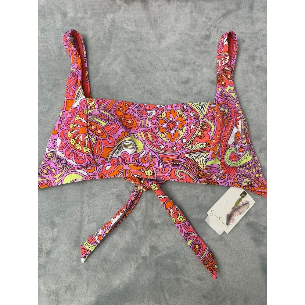 NWT Jessica Simpson Women's Mandarin paisley Thick Strap bikini swim top L $56